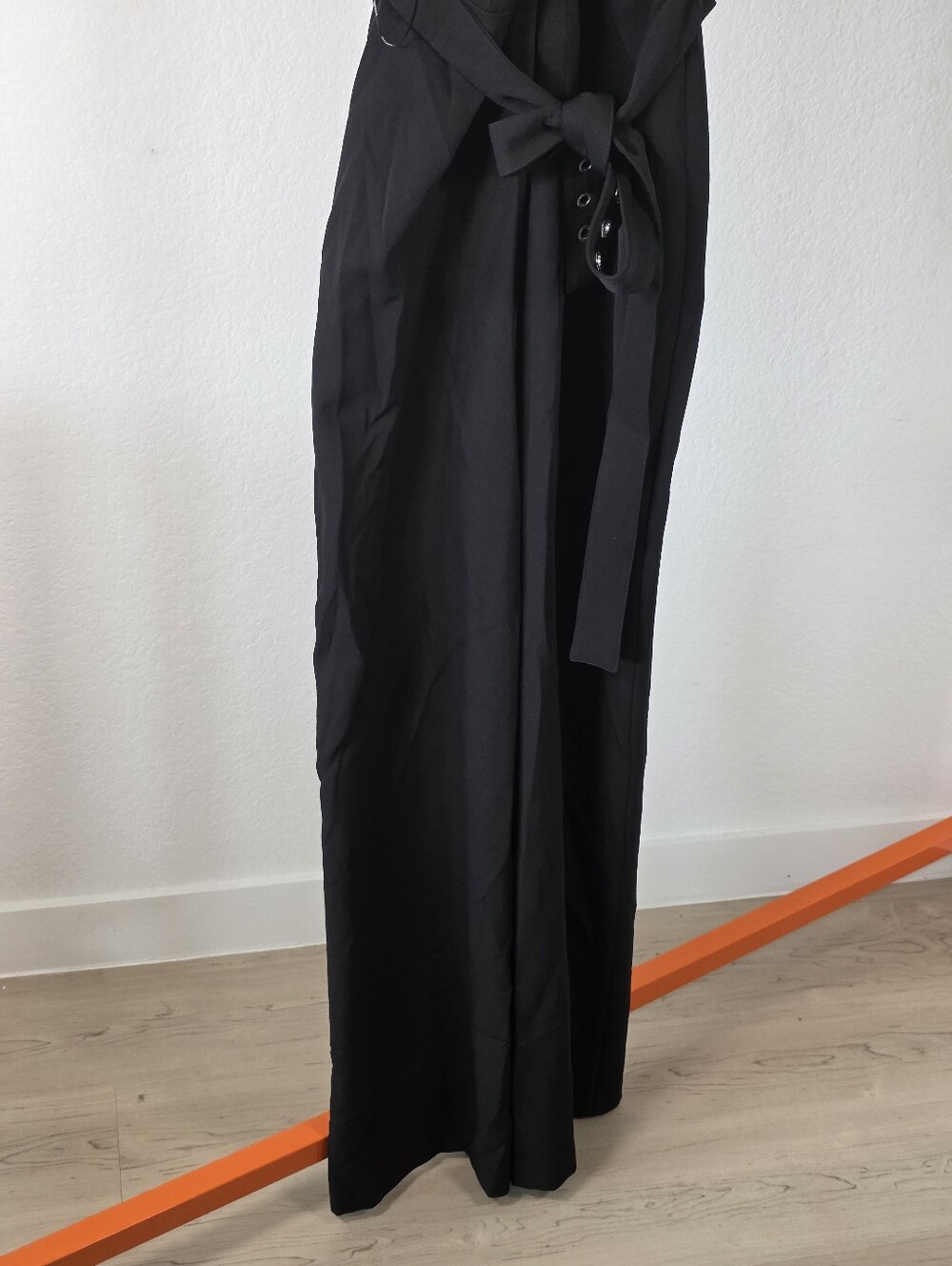 DKNY NWT $139 Size 12 Black Wrap Wide Leg Jumpsuit Belted Sleeveless Cocktail - Picture 4 of 11